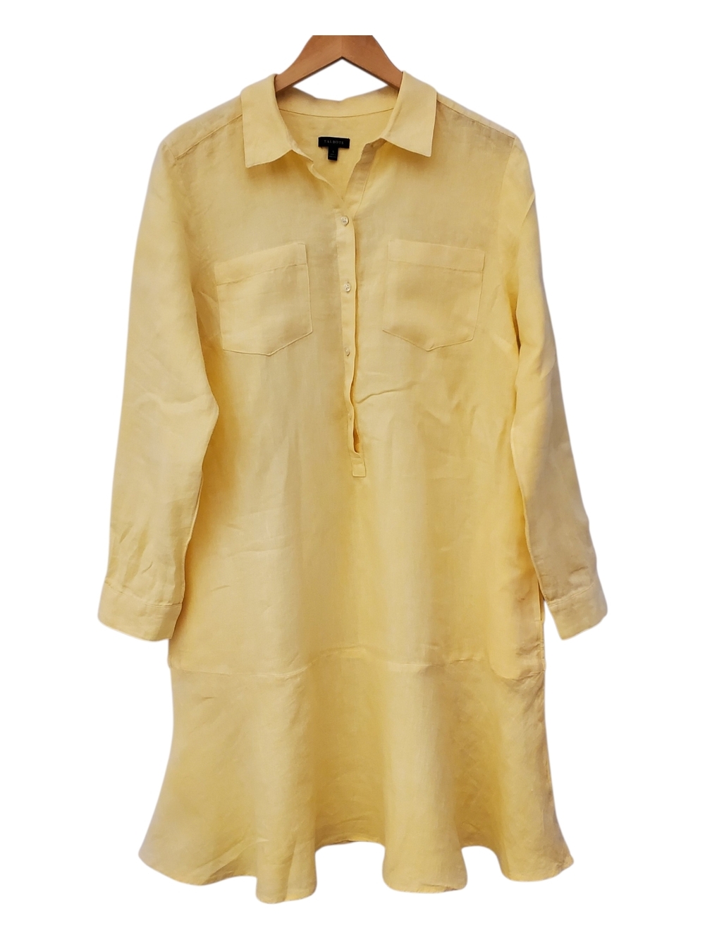 Talbots Pale Yellow Long-Sleeve Linen Shirt Dress